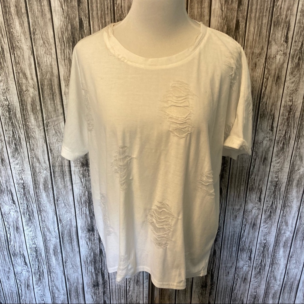 White Distressed SS Tee
